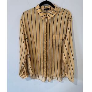 Pleione Yellow Button-Up Blouse Size XL – Black & White Vertical Stripes